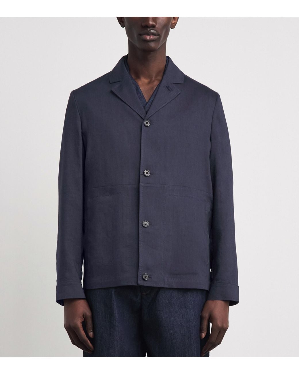 Corneliani Blue Linen-Wool Overshirt for men