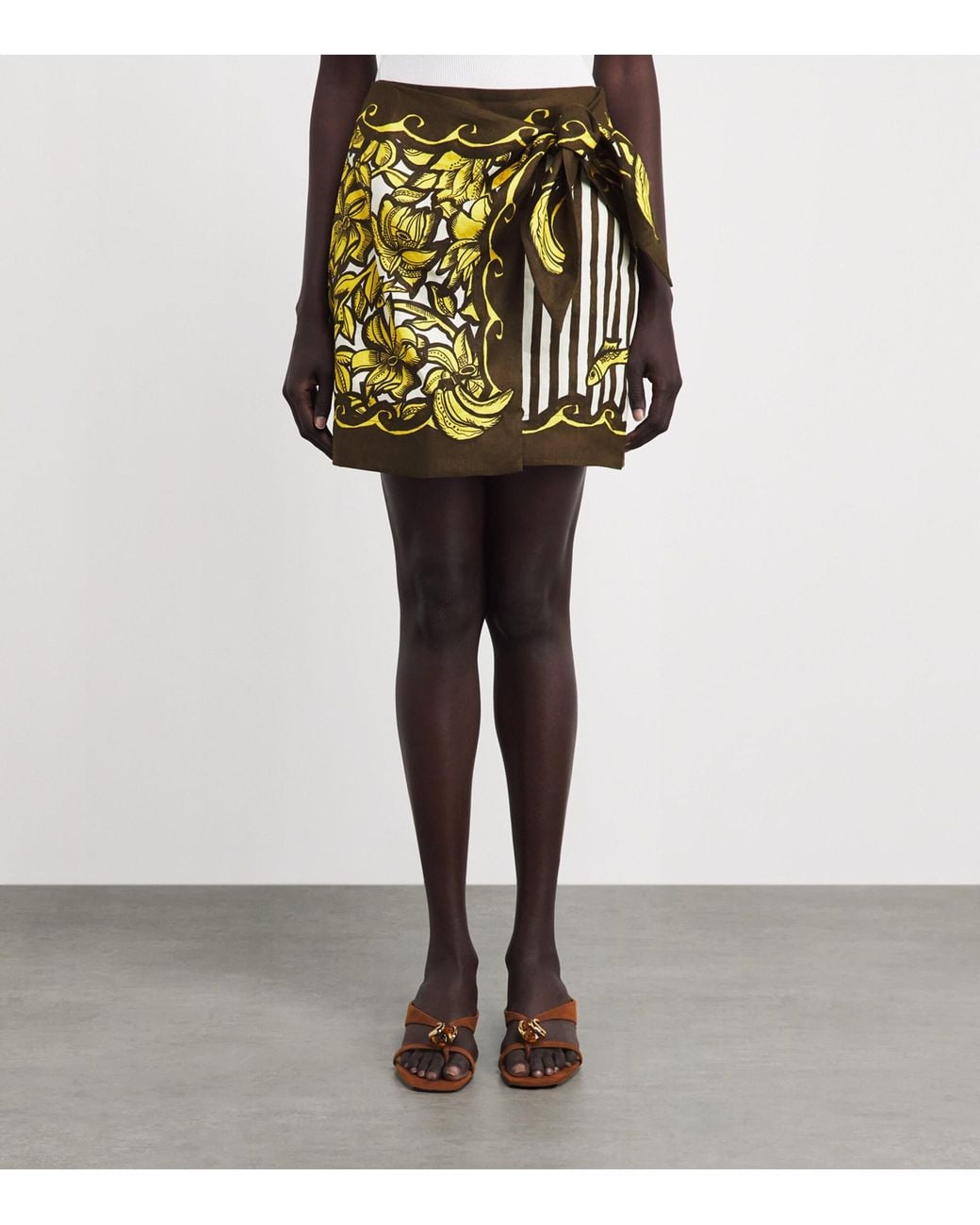 ALÉMAIS Yellow Hemp Printed Mona Sarong Mini Skirt