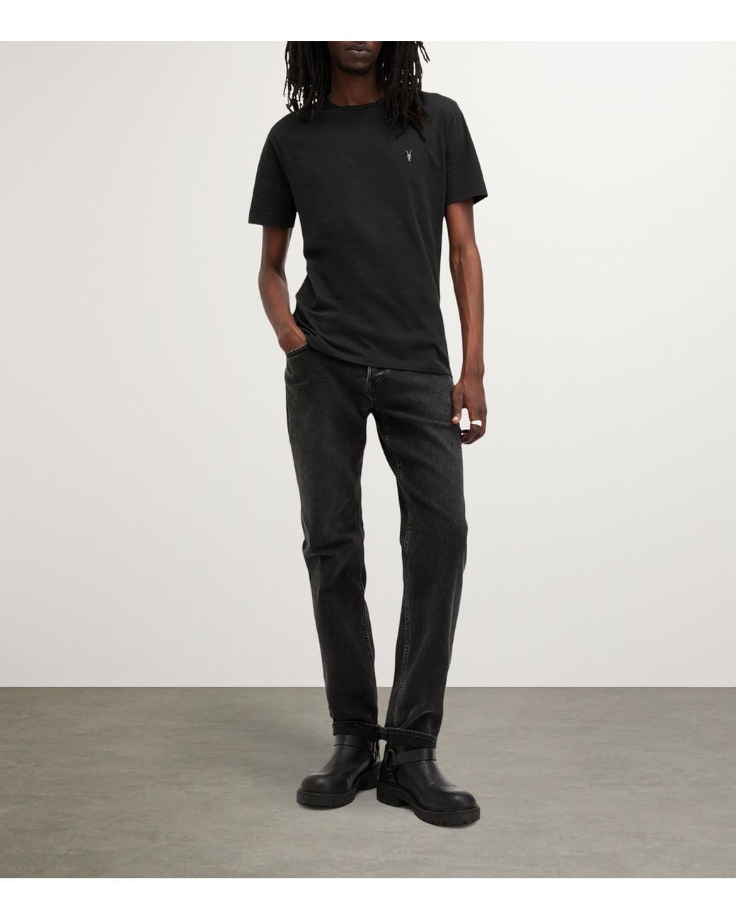 AllSaints Black Cotton Brace T-Shirt for men