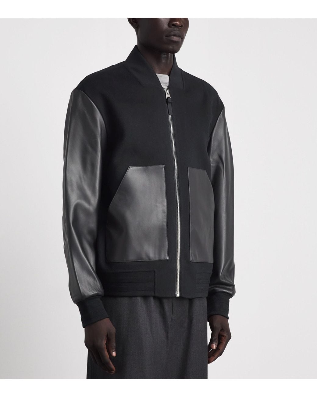 Mackage Black Wool Leather-Trim Emilio Bomber Jacket for men