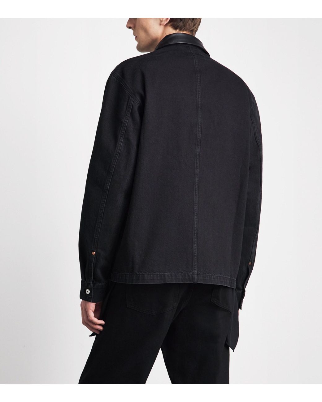 Lemaire Black Leather-Collar Workwear Denim Overshirt for men