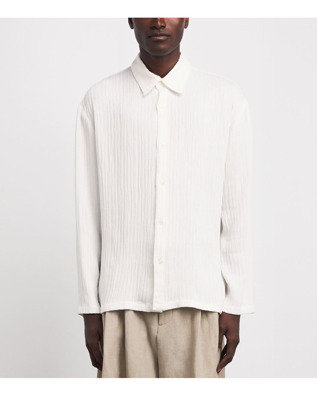 Sandro White Loose Fit Crinkle Shirt for men