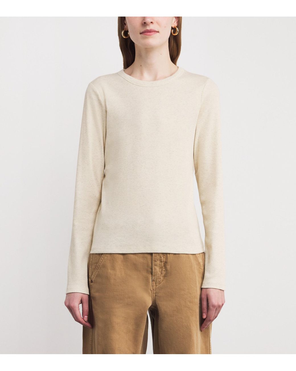ME+EM Natural Cotton-Blend Ribbed Top