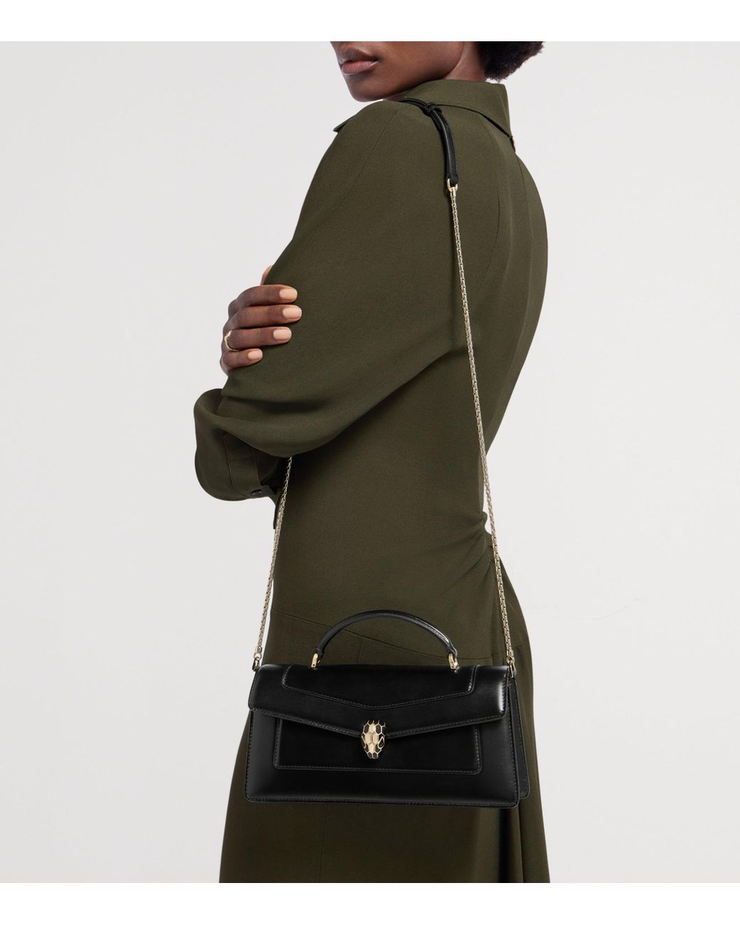BVLGARI Black Leather Serpenti Forever Top-Handle Bag