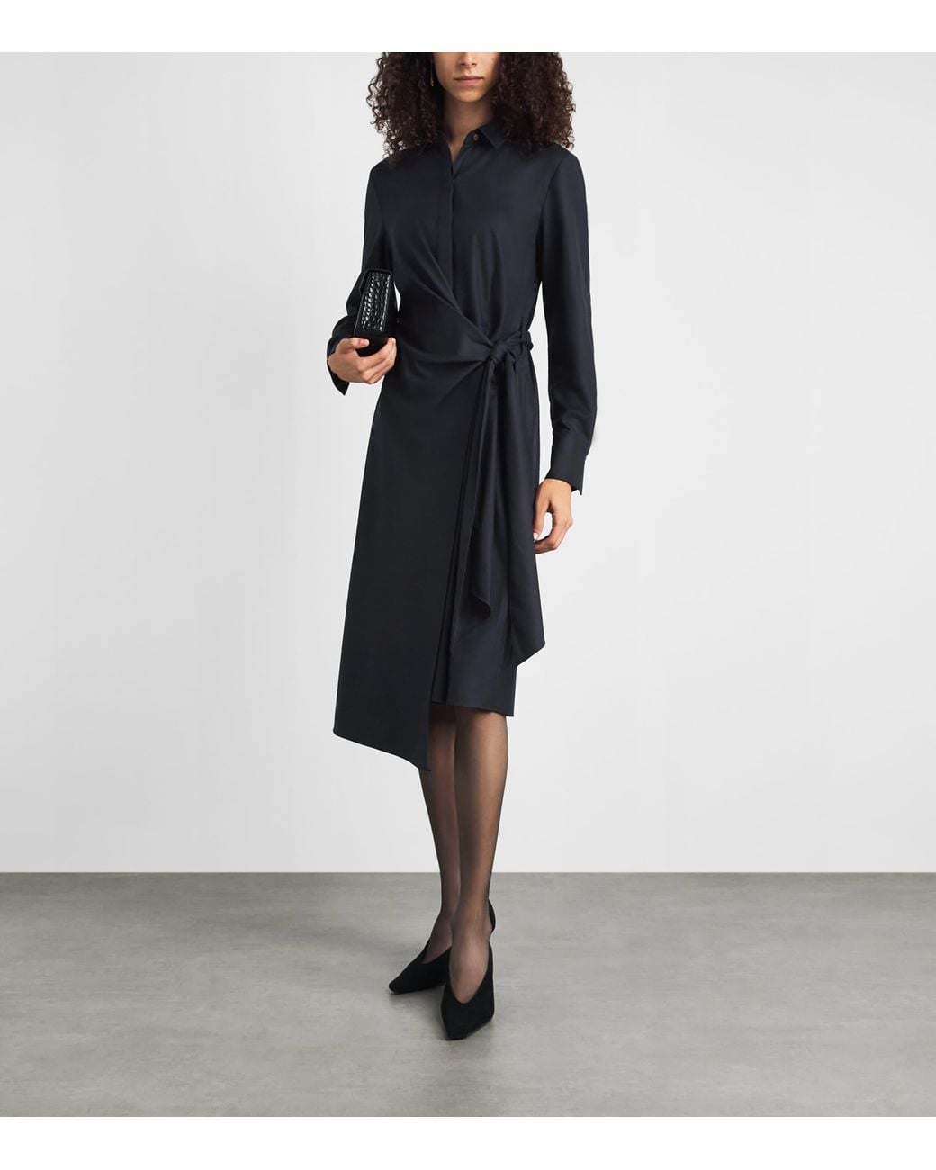 Lafayette 148 New York Blue Cotton Tie-Front Midi Shirt Dress