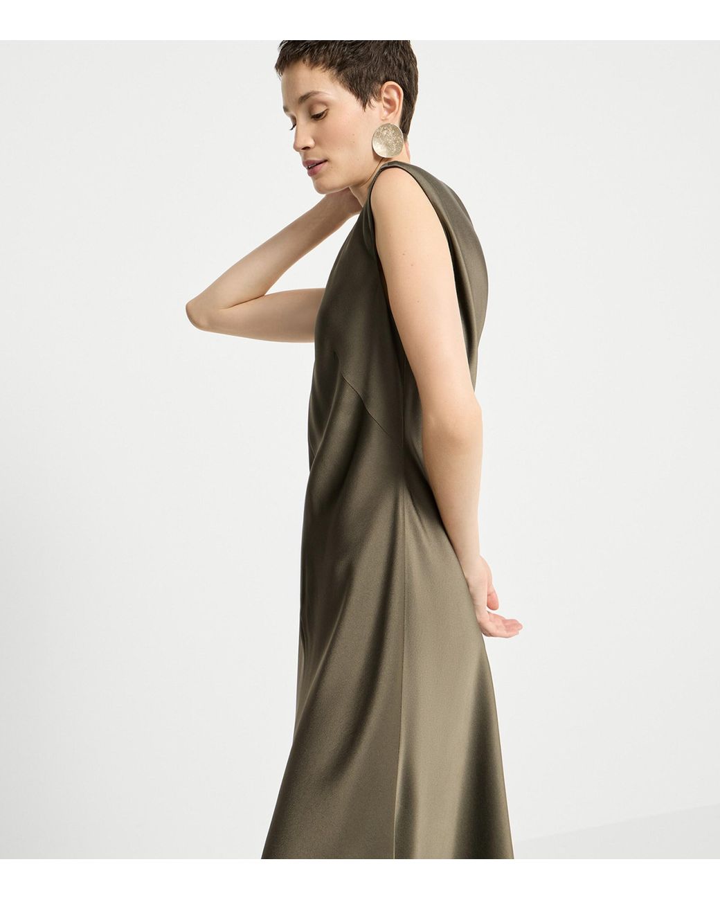 Brunello Cucinelli Green Satin Cady Flared Midi Dress