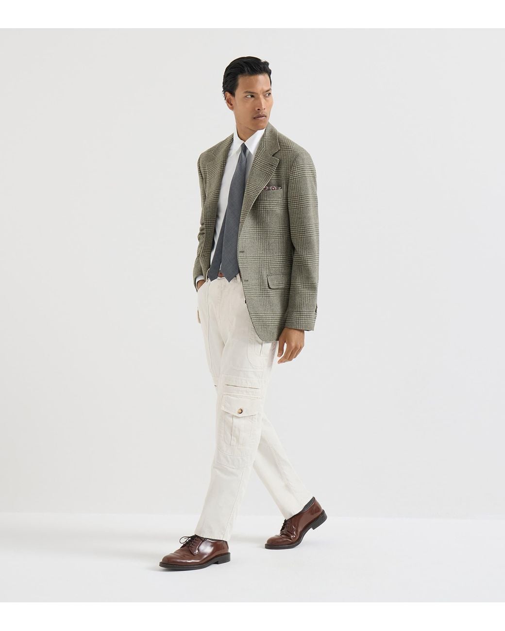 Brunello Cucinelli Green Wool-Cashmere-Blend Check Blazer for men