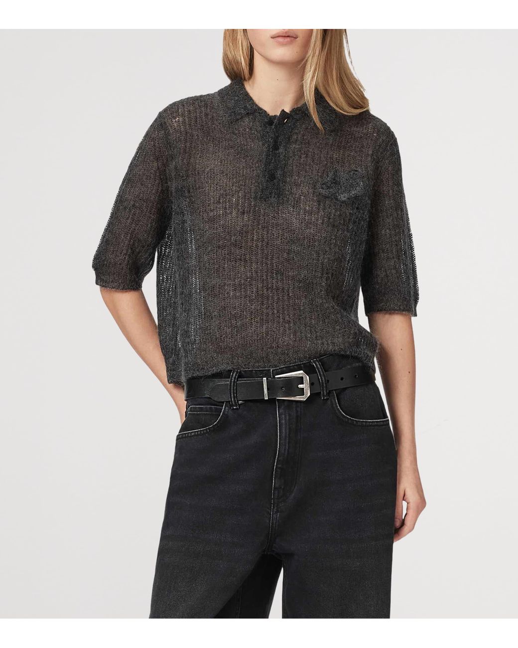 AllSaints Gray Mohair-Blend Anabel Polo Top