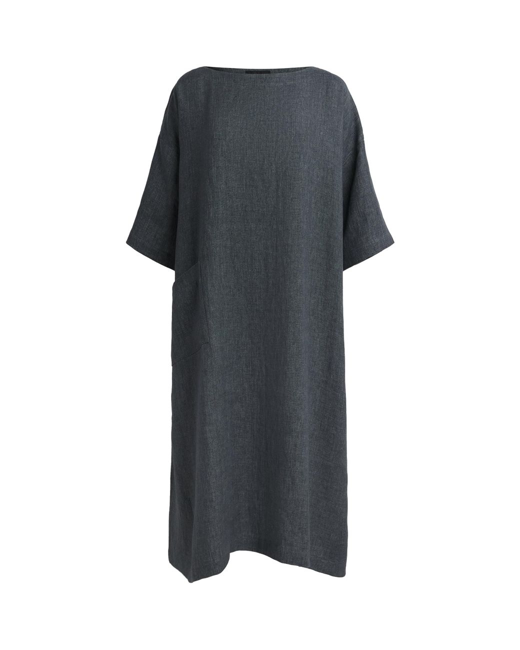 Eskandar Black Linen Boat-Neck Midi Dress