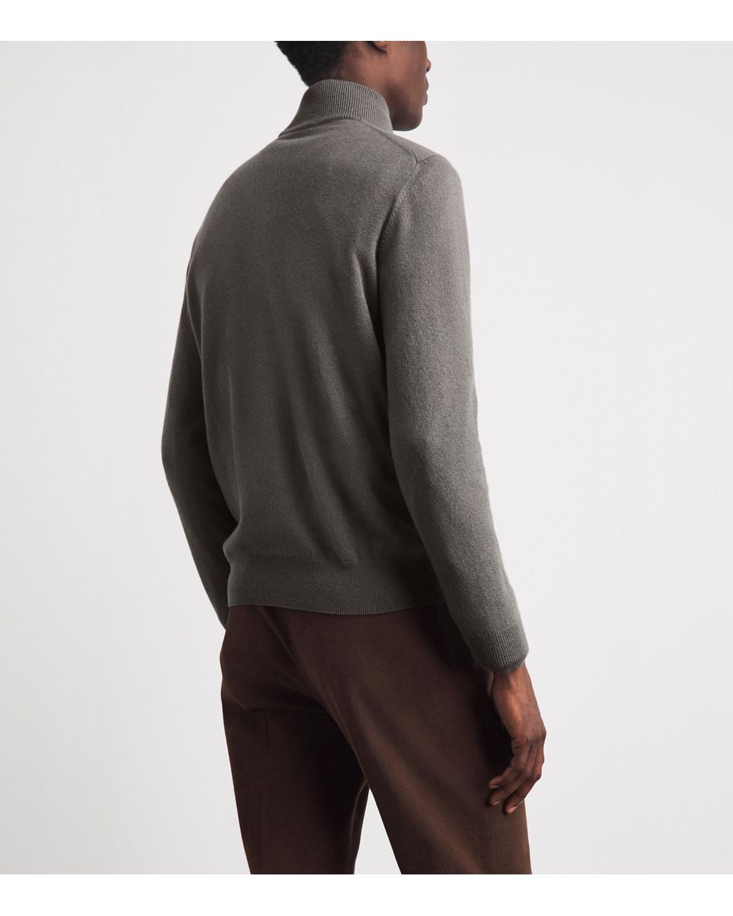 Corneliani Gray Cashmere High-Neck Quarter-Zip Sweater for men