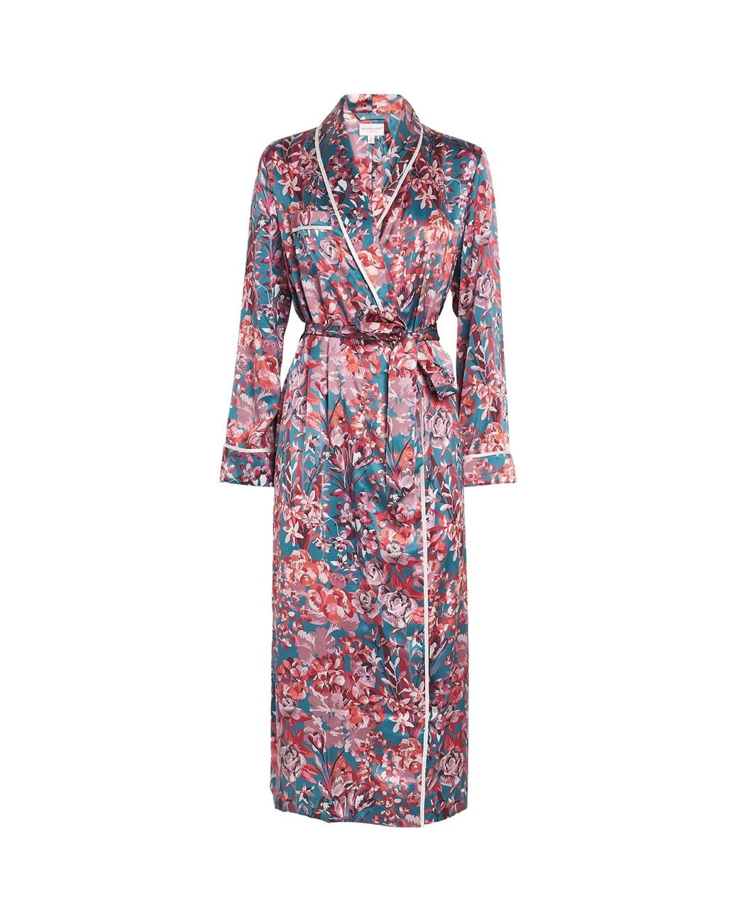 Derek Rose Red Silk Floral Night Robe