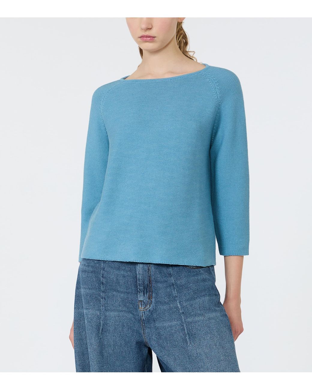 Weekend by Maxmara Blue Cotton Boat-Neck Sweater