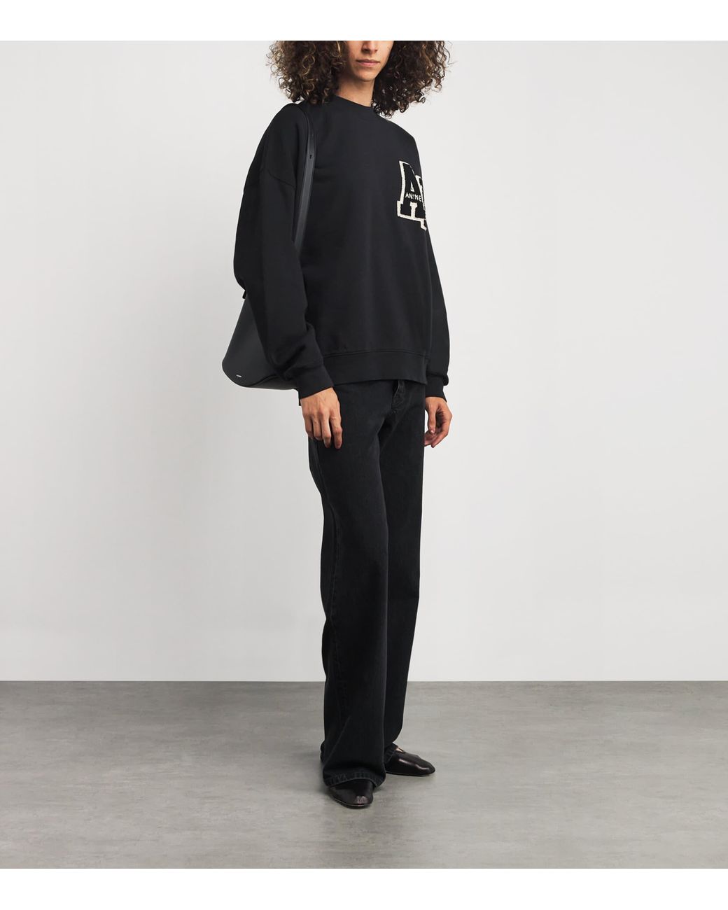Anine Bing Black Oversized Miles Letterman Sweatshirt