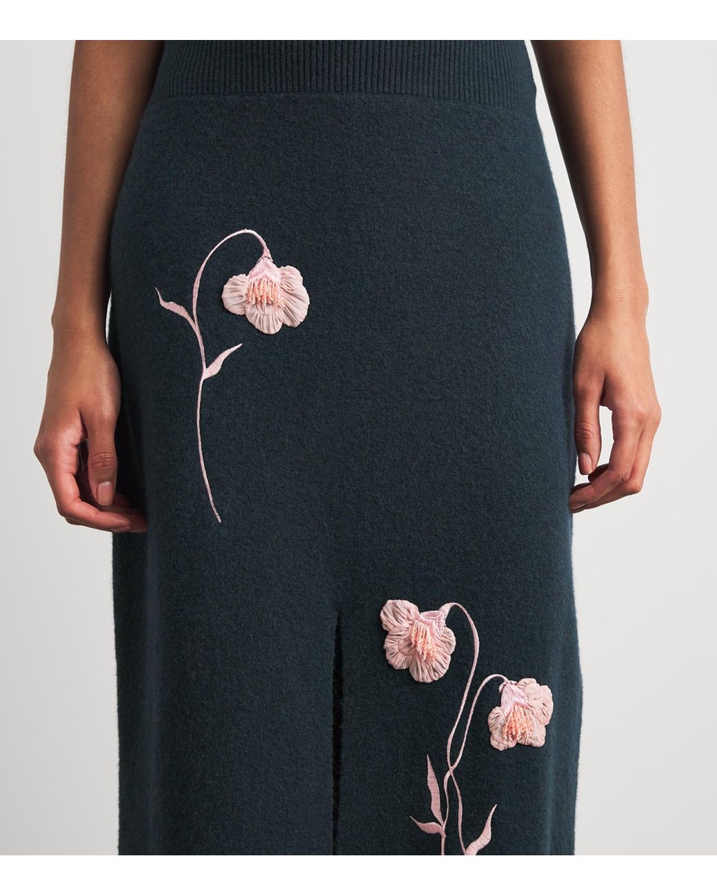 Erdem Blue Embroidered Midi Pencil Skirt