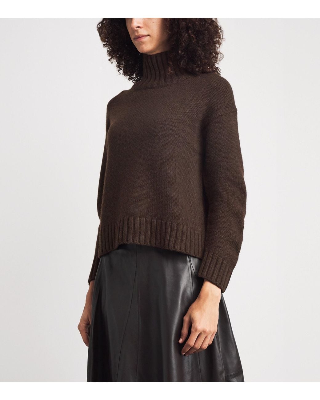 Yves Salomon Brown Cashmere Funnel-Neck Sweater