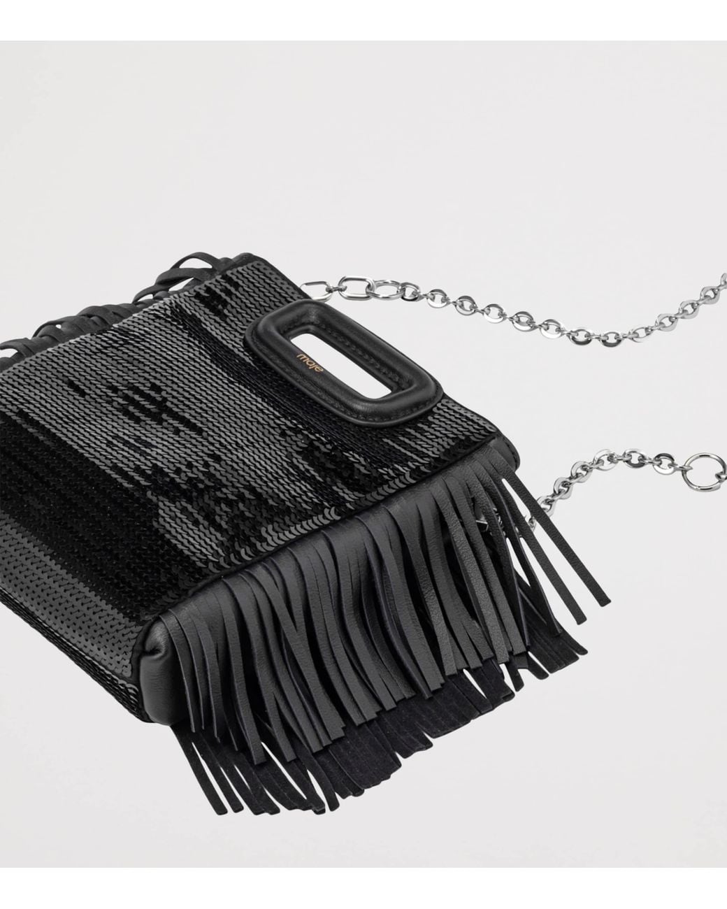 Maje Black Mini Sequin Fringed M Bag