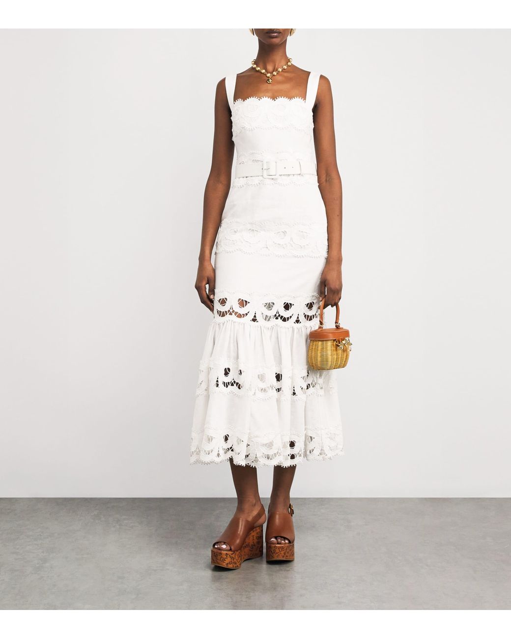 chinese dress ladies White Knit Lace Insert Midi Dress  self-portrait
