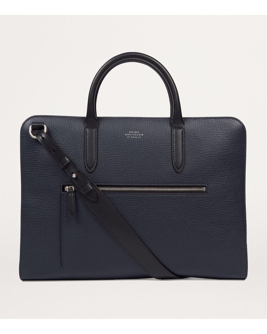 Smythson Blue Slim Leather Laptop Briefcase for men