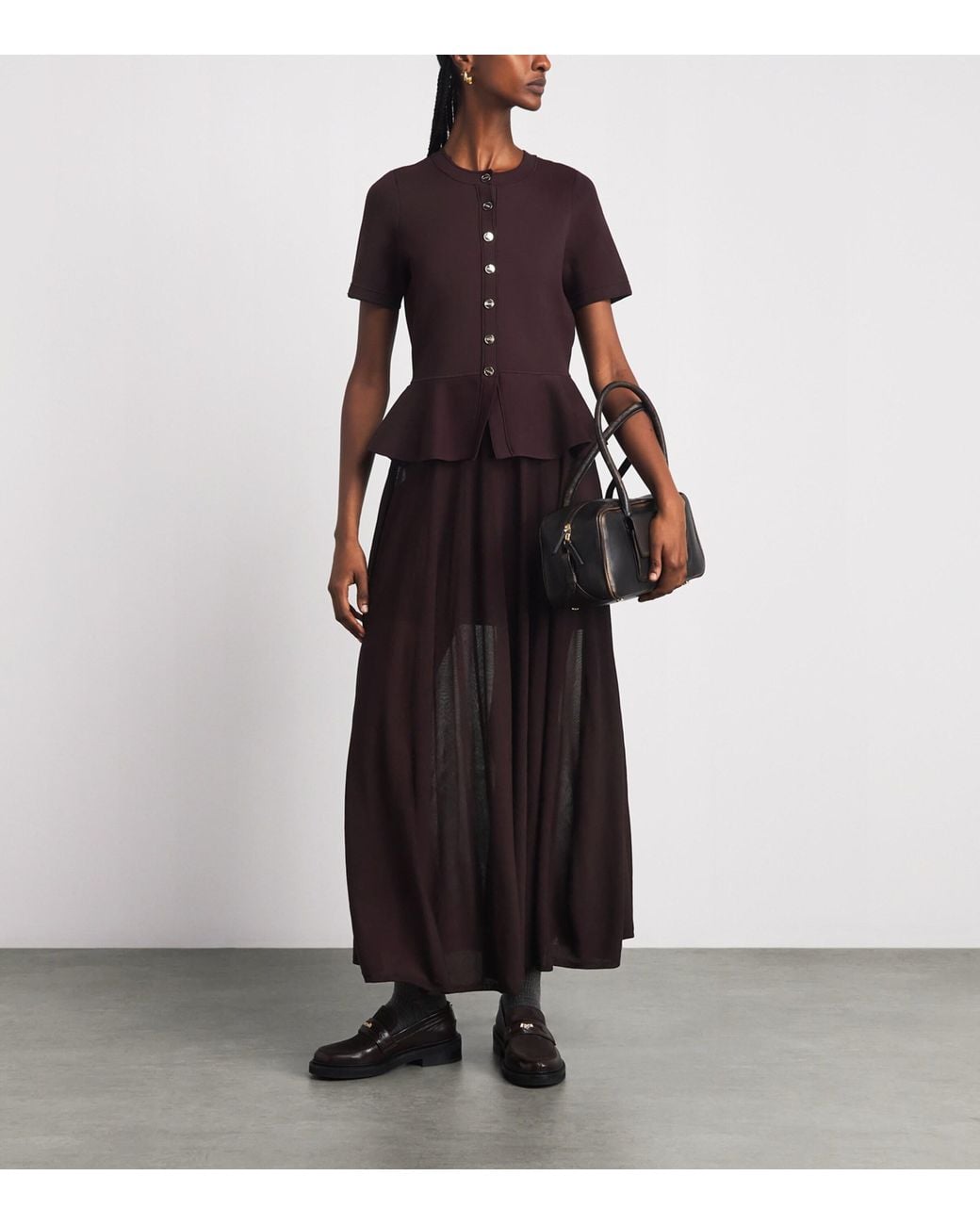 Sandro Purple Knitted Peplum Maxi Dress