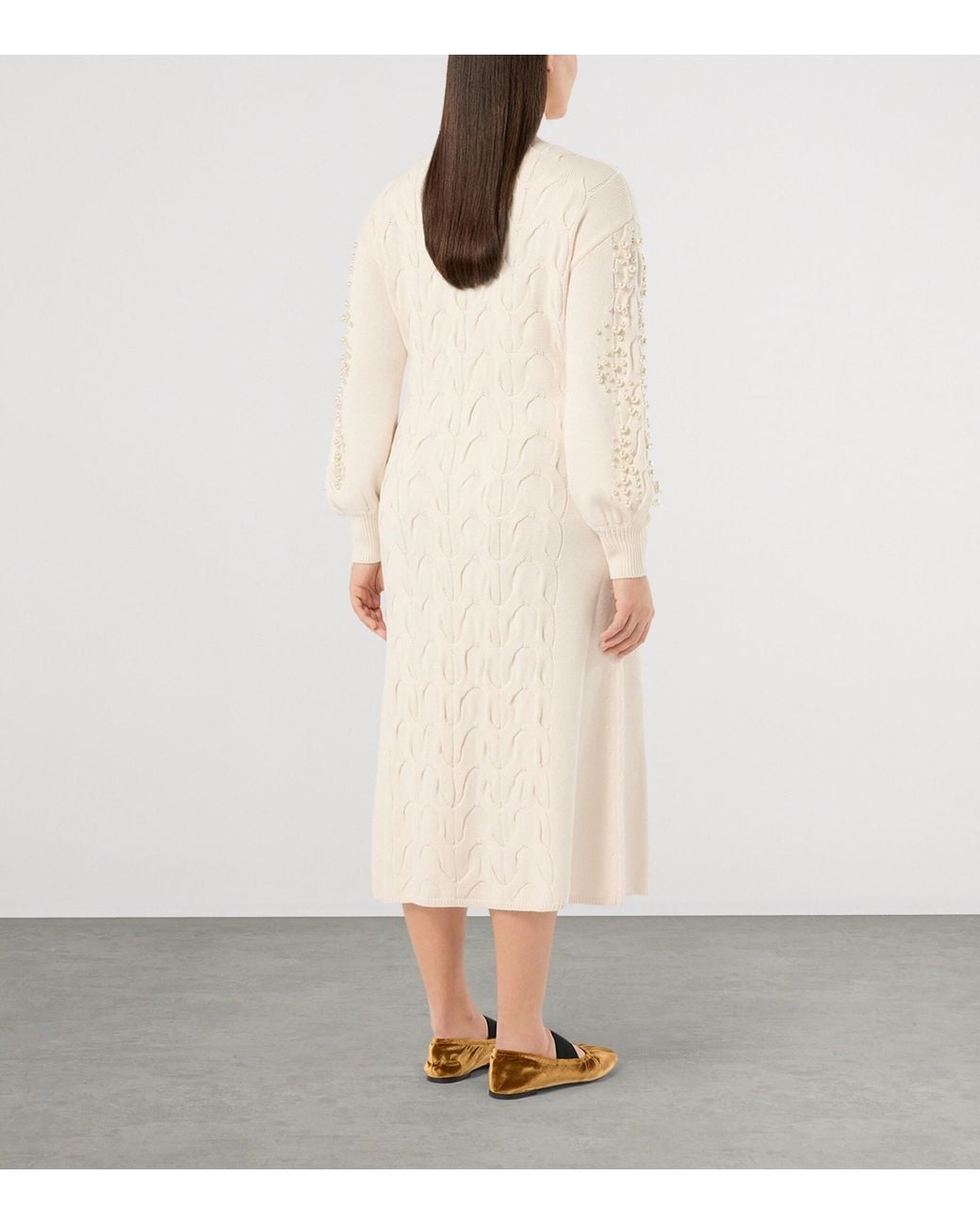 Marina Rinaldi White Wool-Blend Embellished Maxi Dress