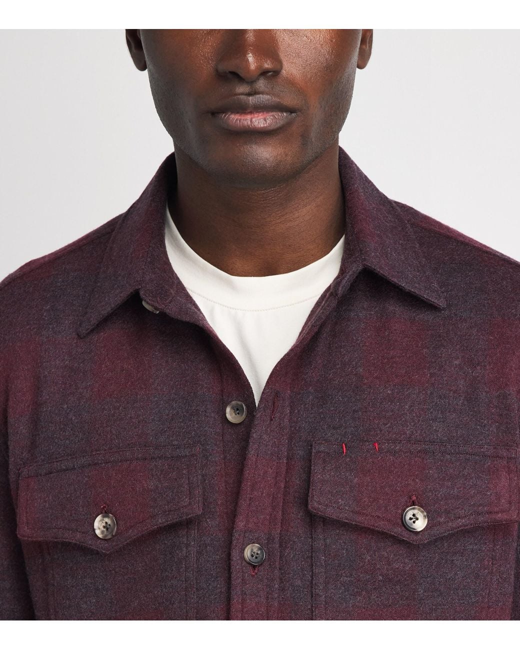 Isaia Purple Wool Check Overshirt for men