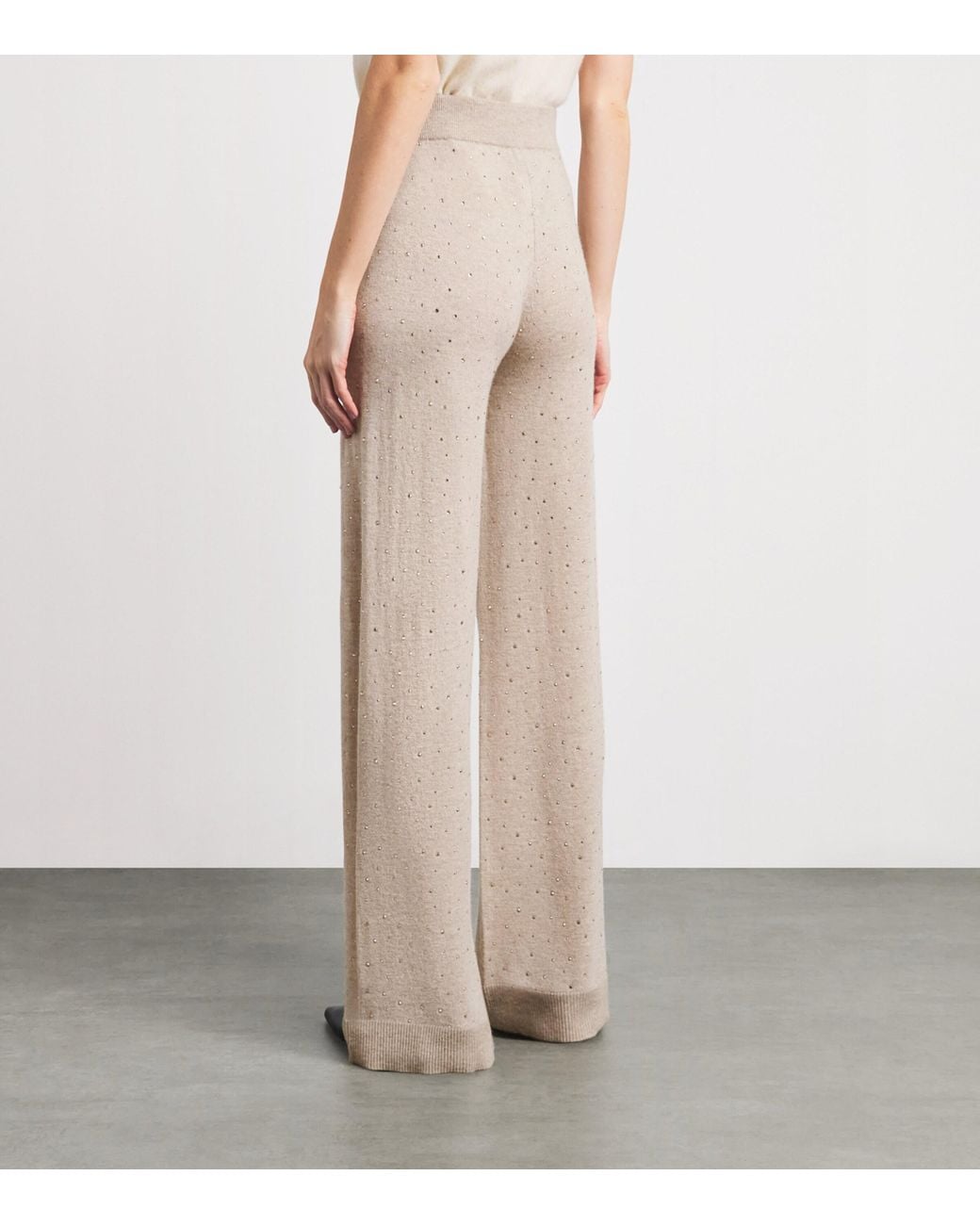 Allude White Wool-Cashmere Crystal-Embellished Trousers