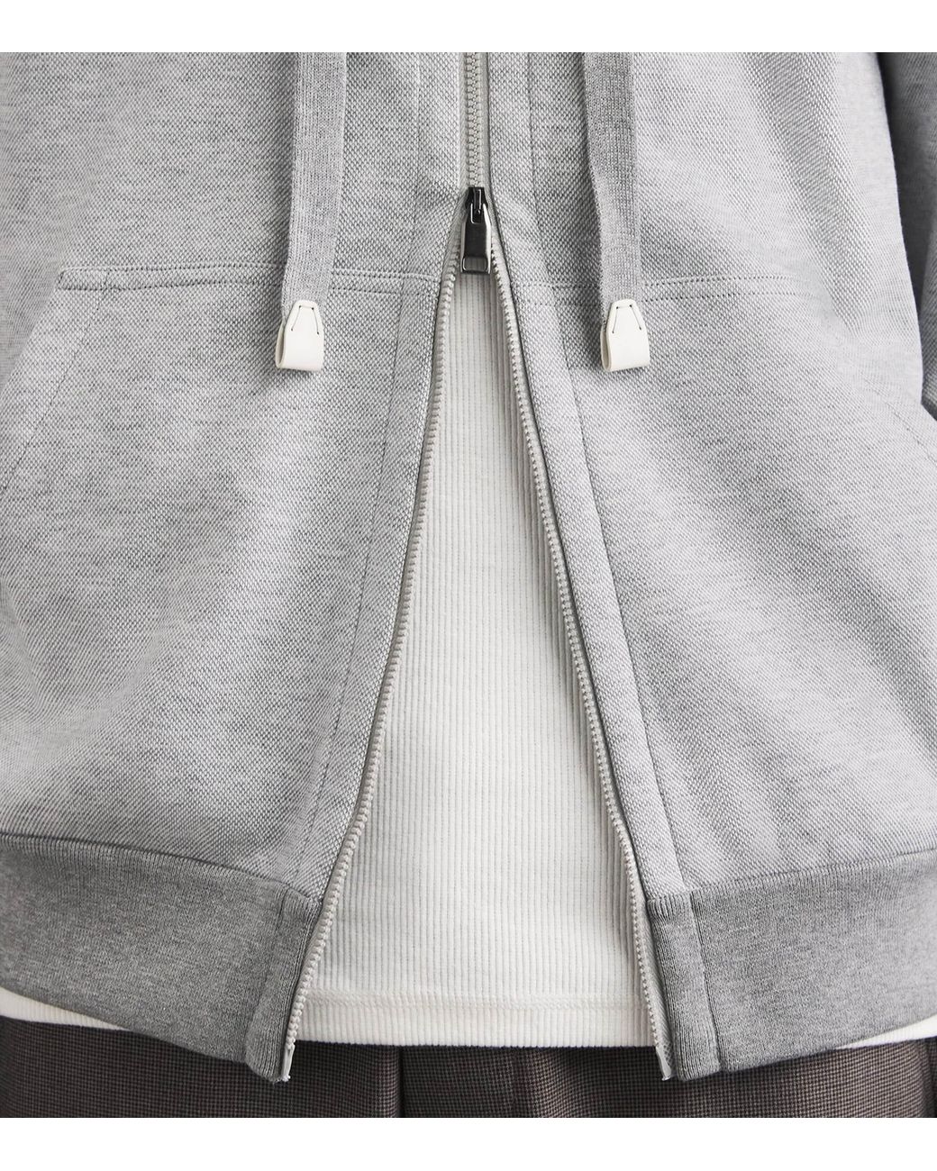 Brioni Gray Stretch-Cotton Zip-Up Hoodie for men