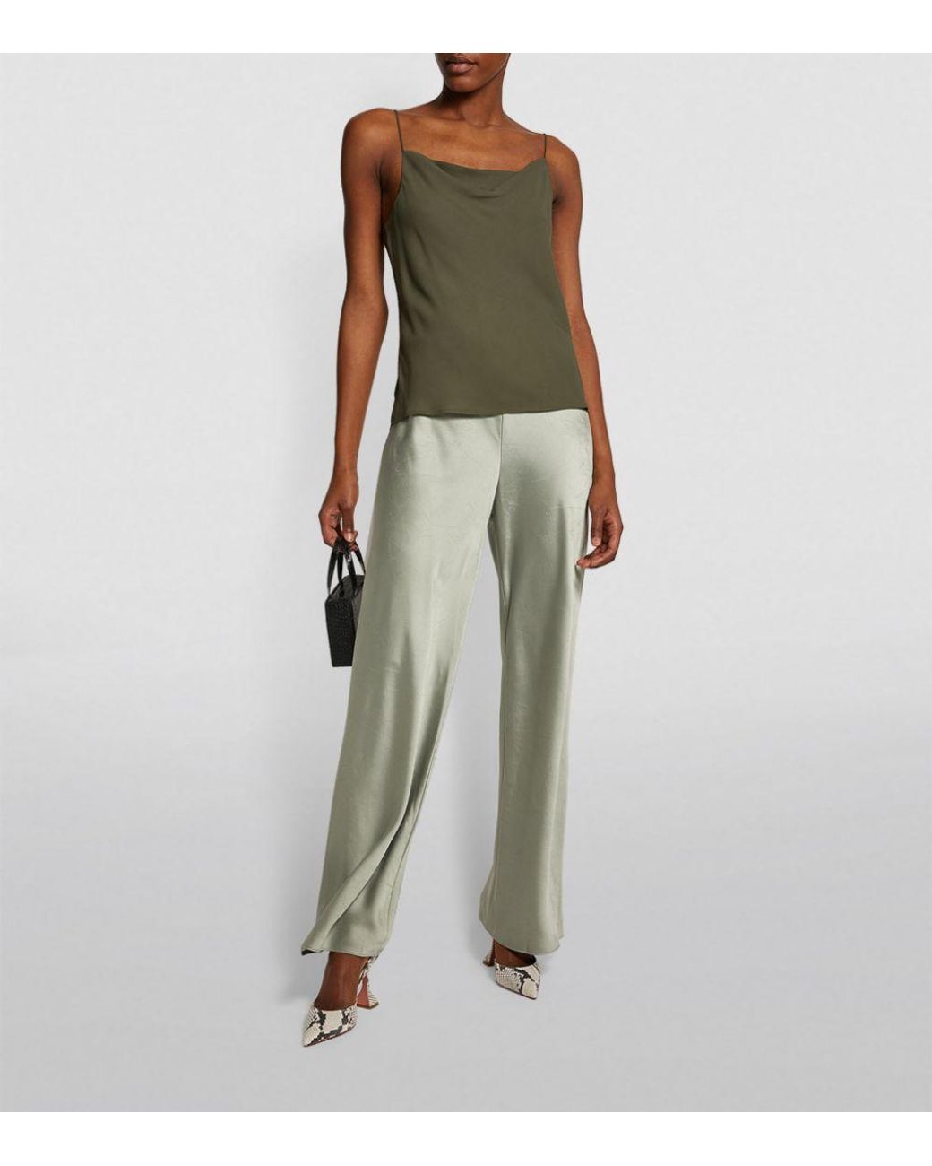 Vince Crushed Satin Bias Trousers in Green | Lyst