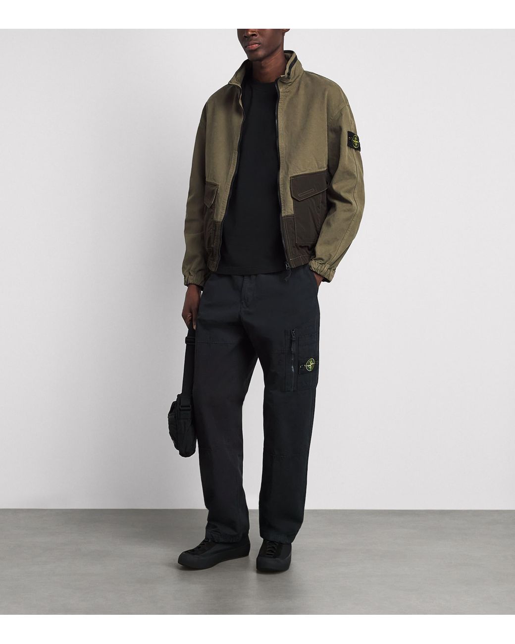 Stone Island Black Organic Cotton Ripstop Cargo Trousers for men