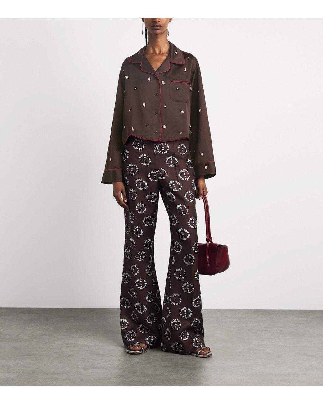 Sandro Brown Embellished Pyjama-Style Shirt