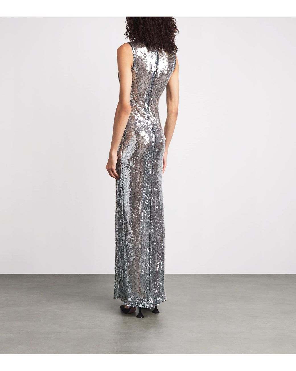 LAPOINTE Gray Sequin Tuck-Detail Gown
