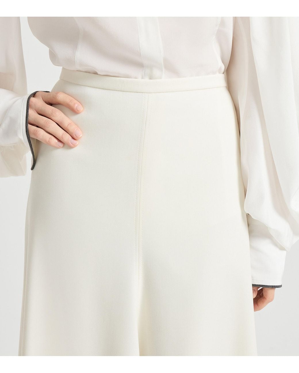 Brunello Cucinelli White Virgin Wool Fluted Midi Skirt
