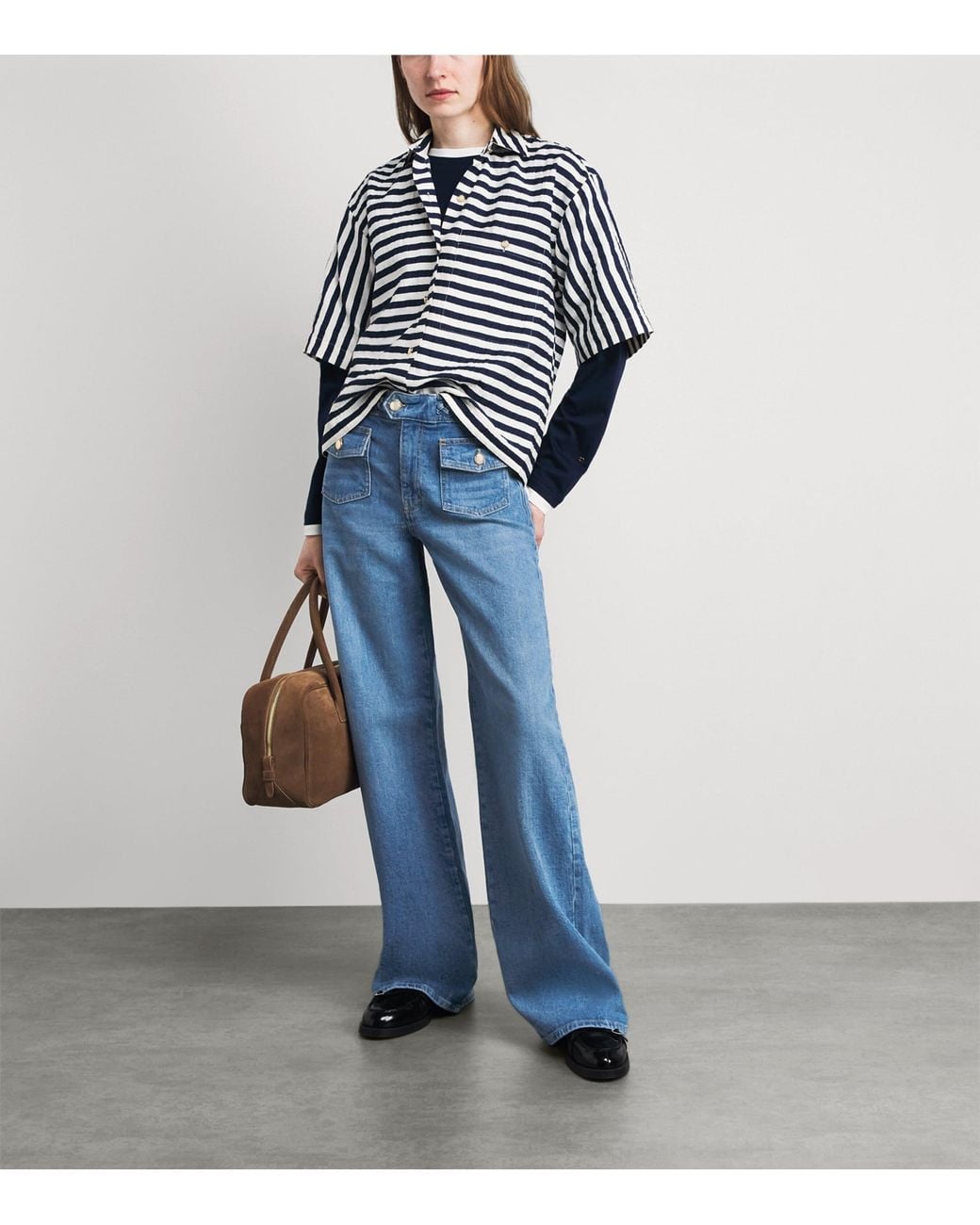 Maje Blue Braided High-Rise Flared Jeans