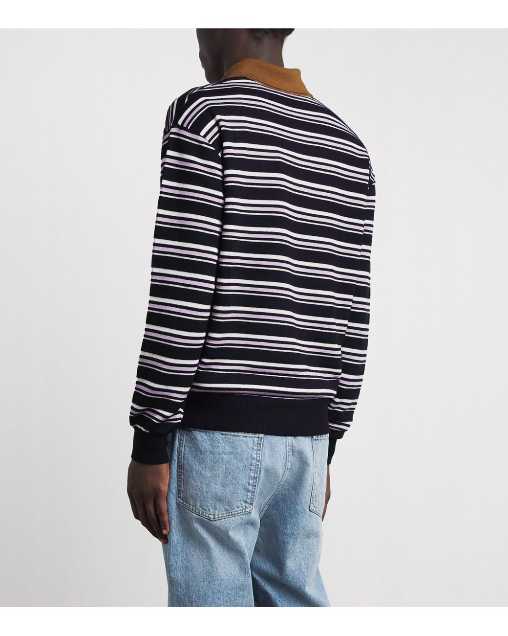 Drole de Monsieur Blue Wool-Blend Striped Polo Sweater for men