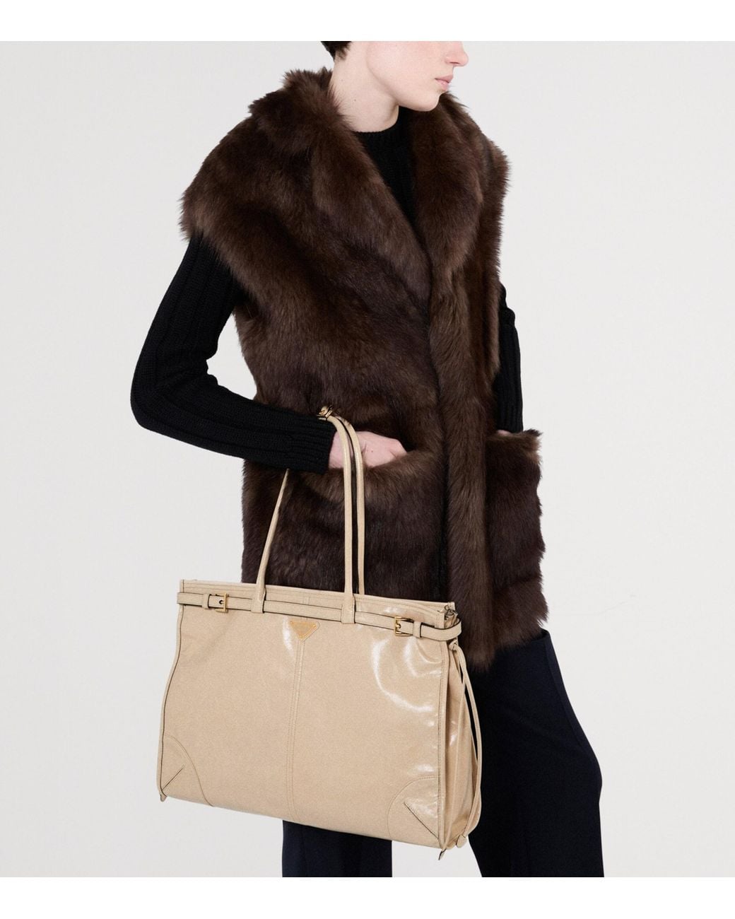 Prada Natural Extra Large Leather Bonnie Shoulder Bag