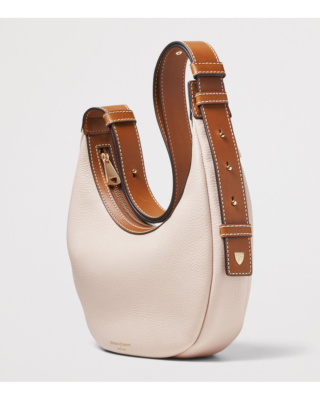 Aspinal Natural Small Leather Soho Crescent Shoulder Bag