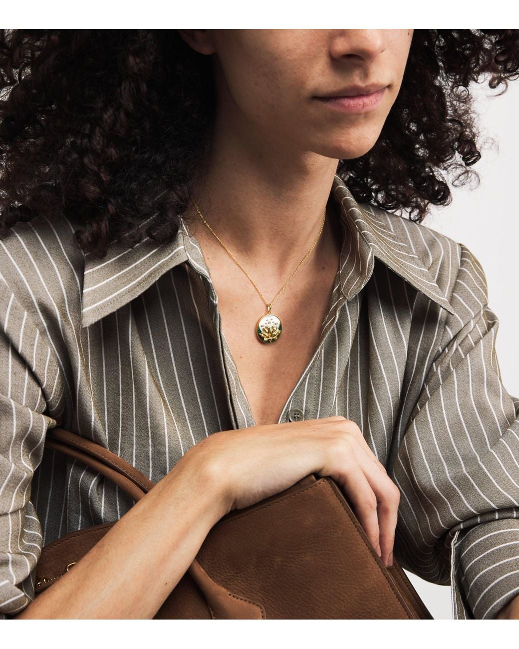 L'Atelier Nawbar Metallic Diamond, Malachite And Pearl N*93 Lotus Moon Necklace