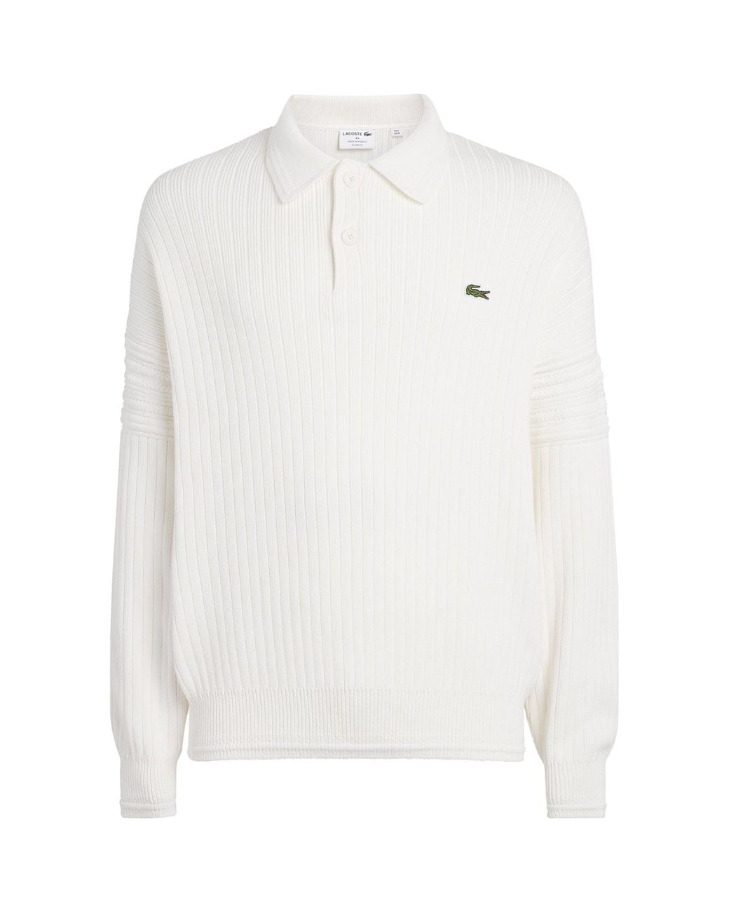 Lacoste White Cotton Ribbed Polo Sweater for men