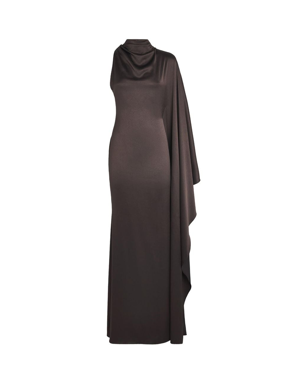 De La Vali Brown Satin One-Shoulder Odaluna Maxi Dress