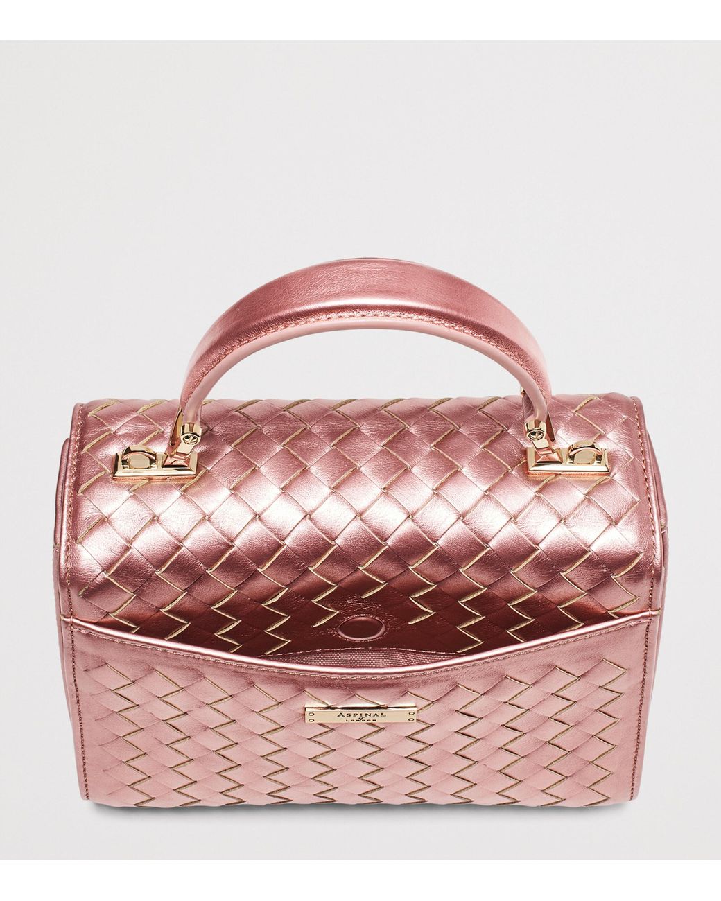 Aspinal Pink Midi Metallic Leather Mayfair Bag