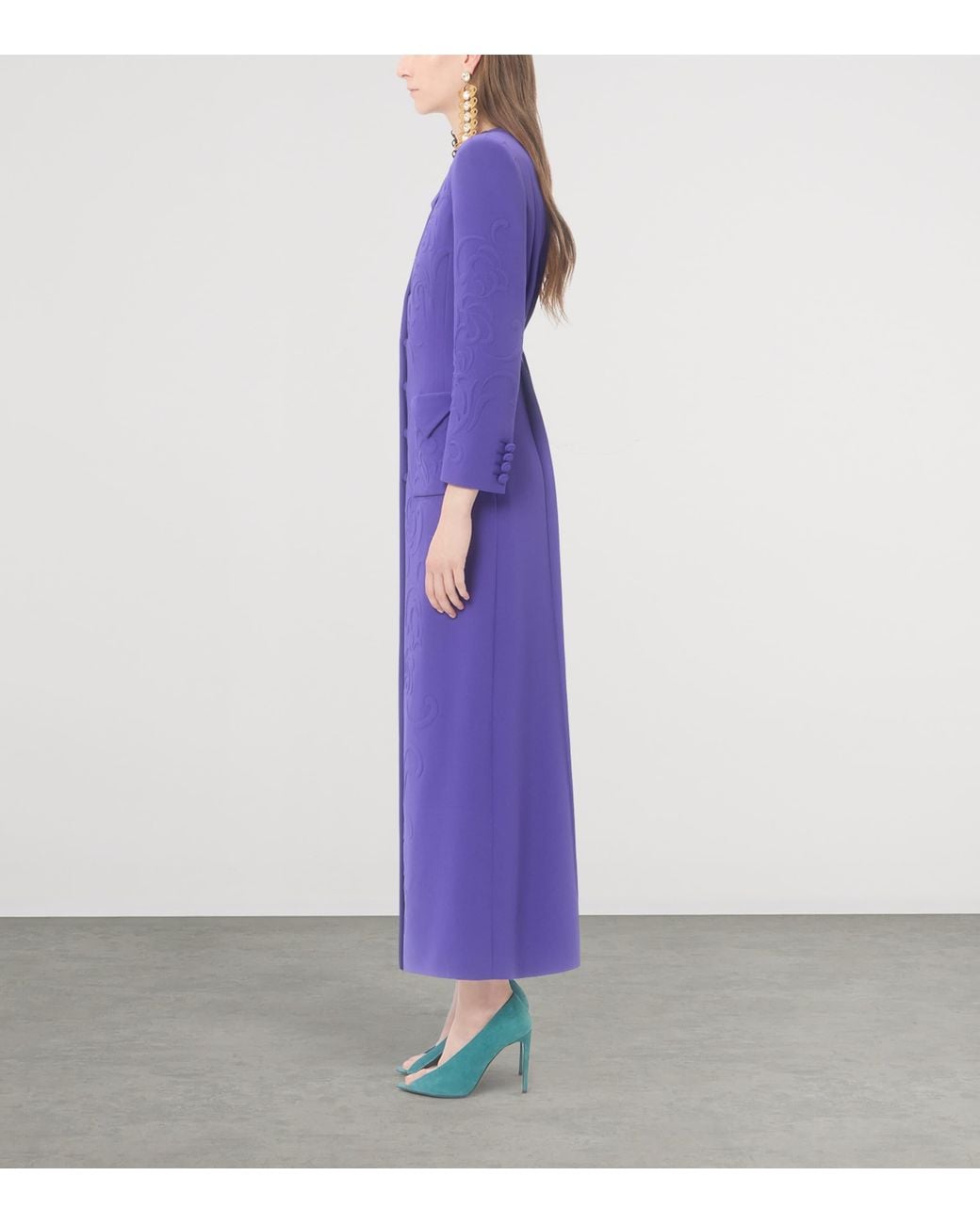 Valentino Purple Floral-Embroidered Coat