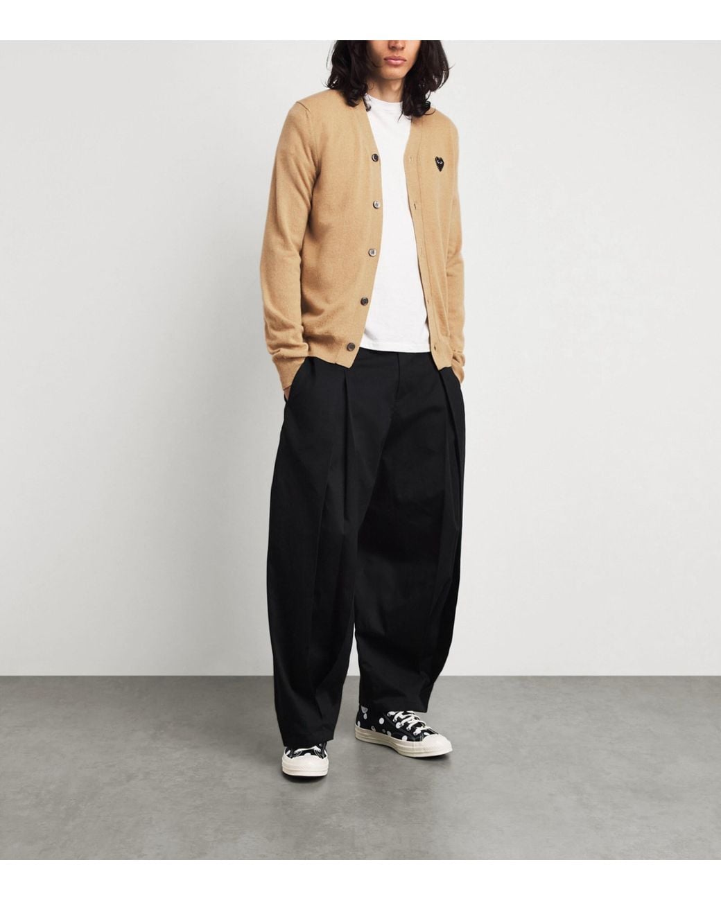 Comme des Garçons Natural Wool Rhinestone Heart Logo Cardigan for men