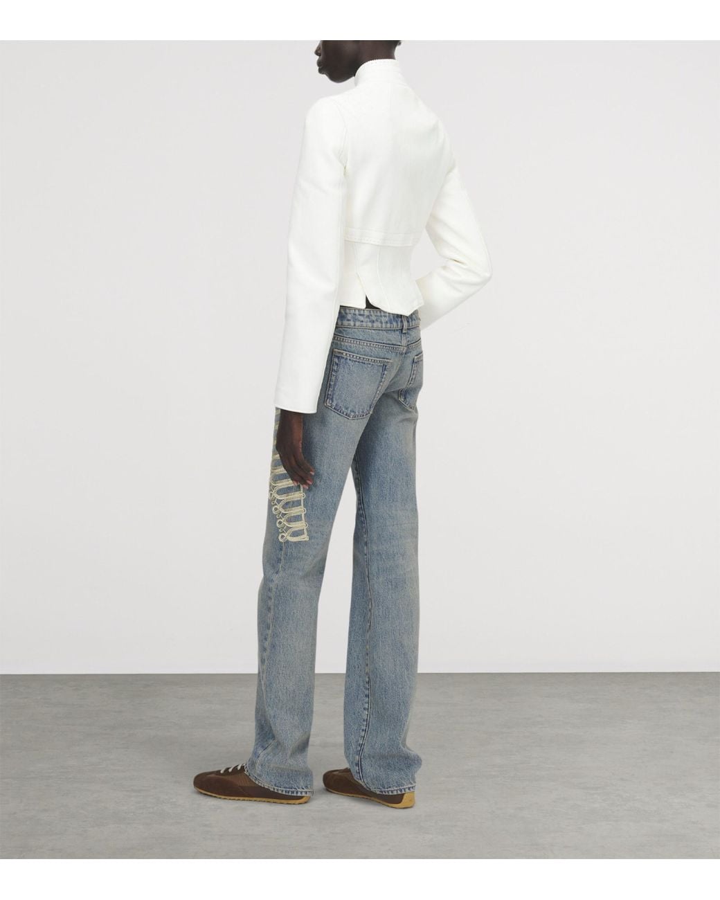McQueen White Floral Embroidered Leather Jacket