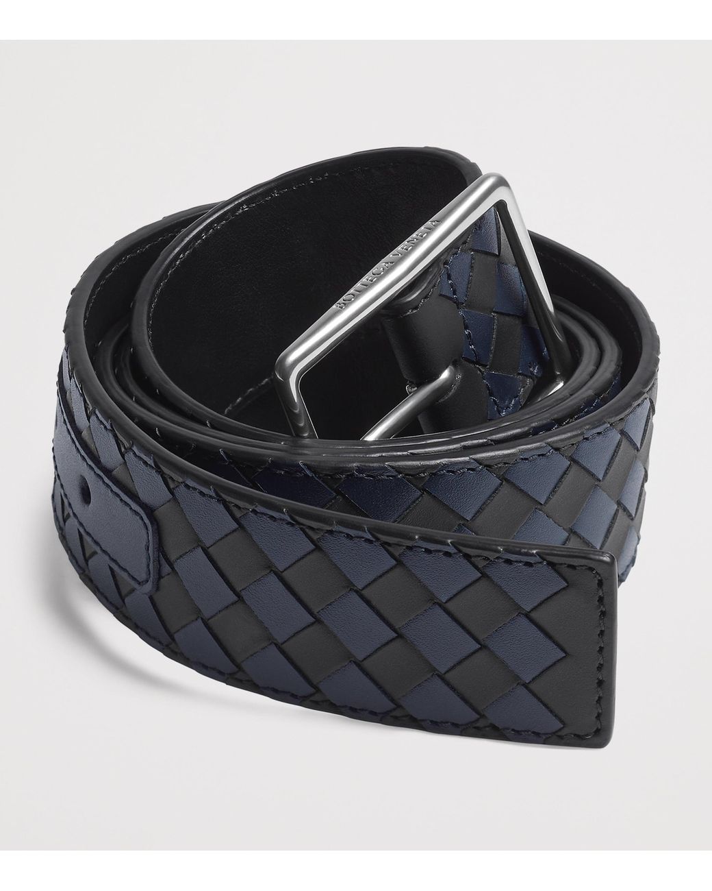Bottega Veneta Black Leather Intrecciato Piccolo Belt for men