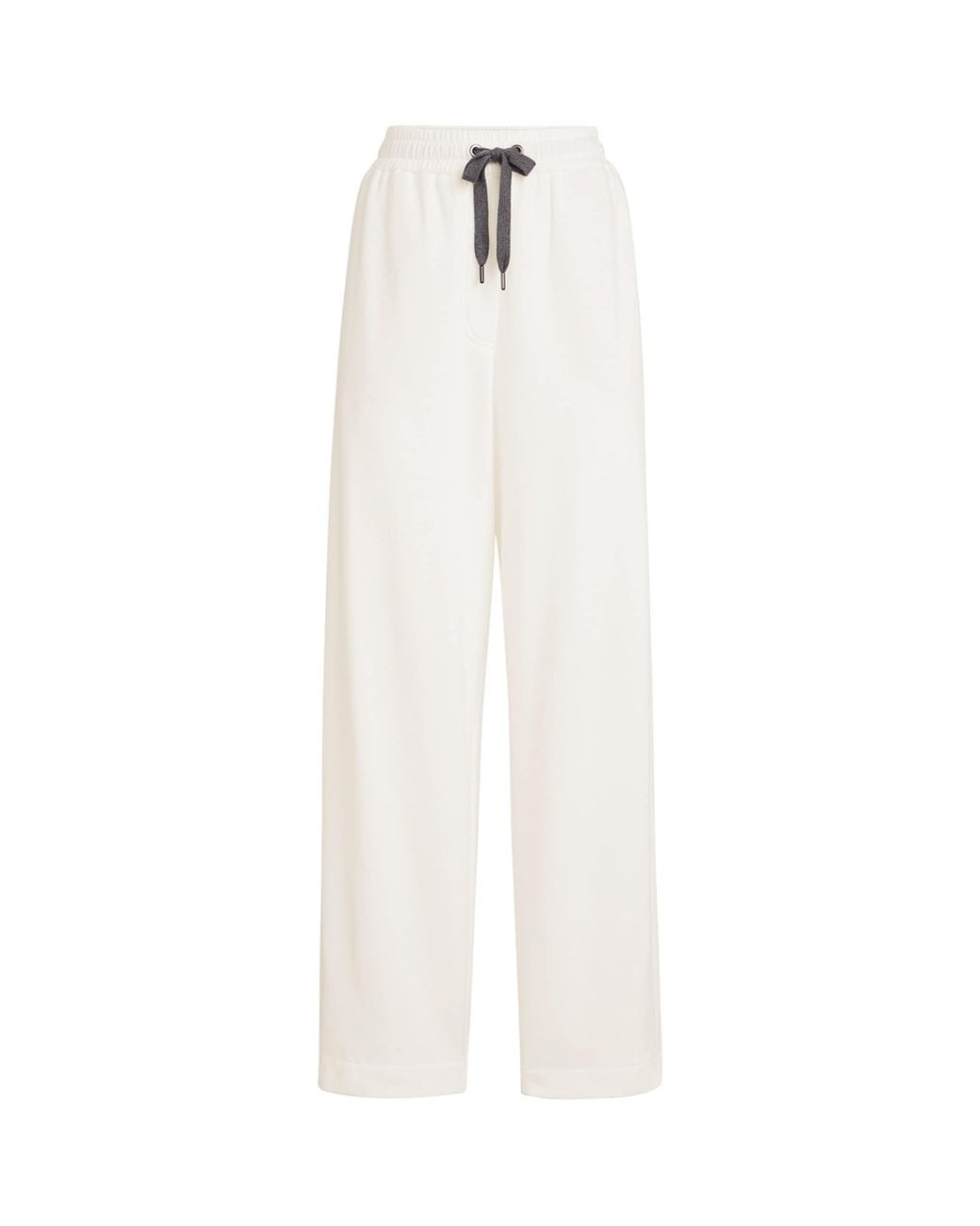 Brunello Cucinelli White Piqué Drawstring Straight Trousers