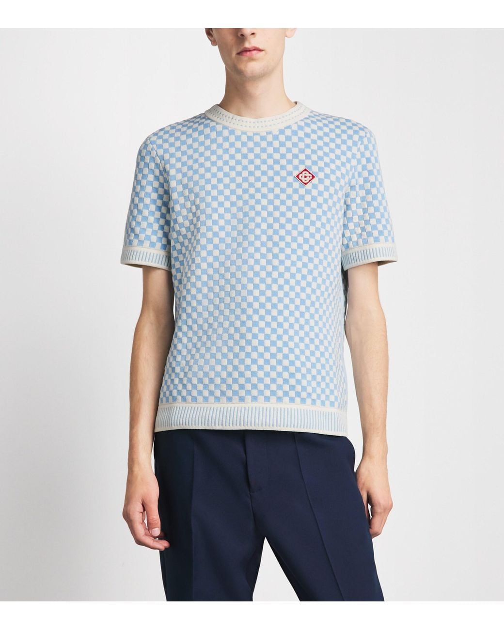 Casablanca Blue Cotton Check T-Shirt for men