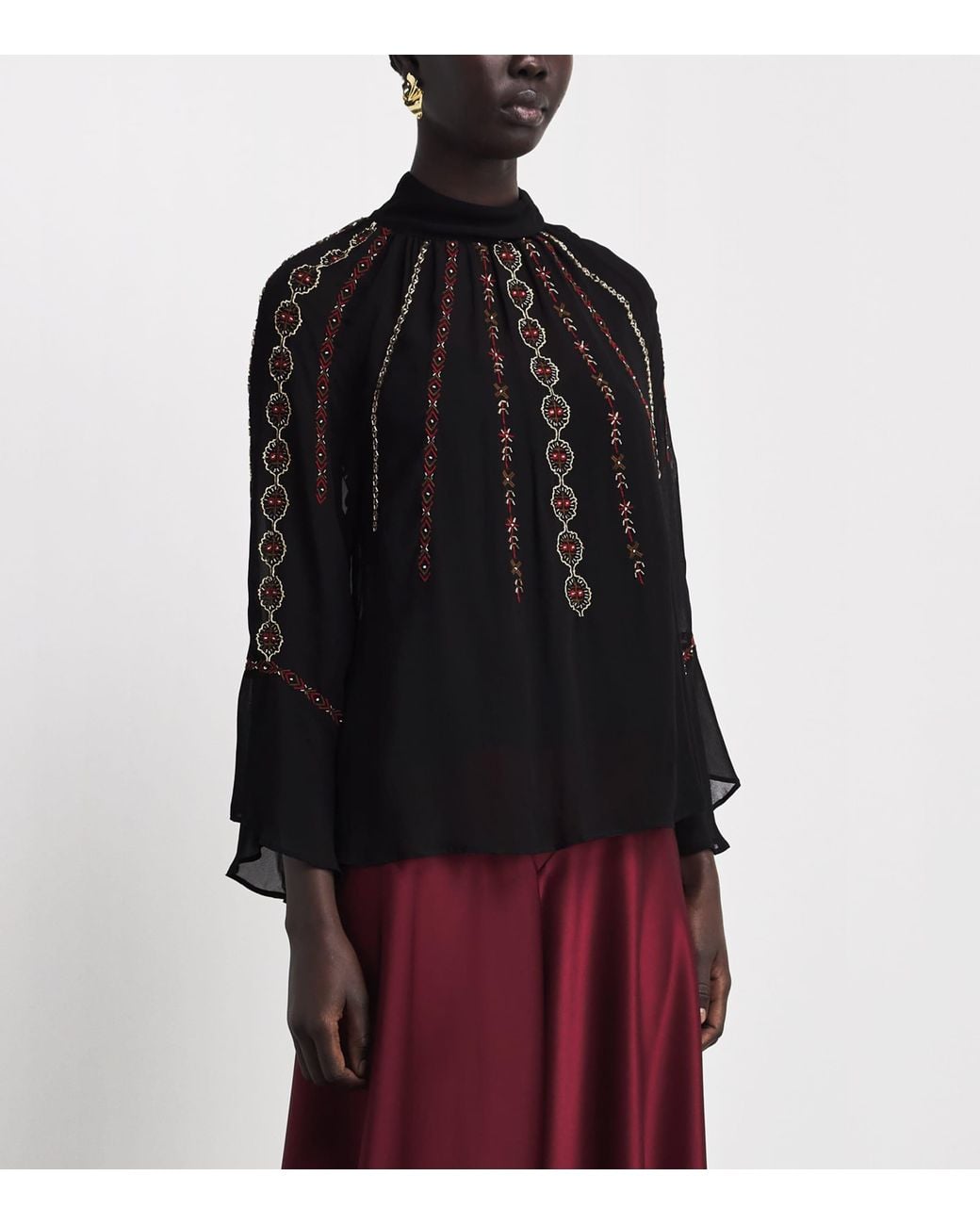 Veronica Beard Black Embroidered Tairis Blouse