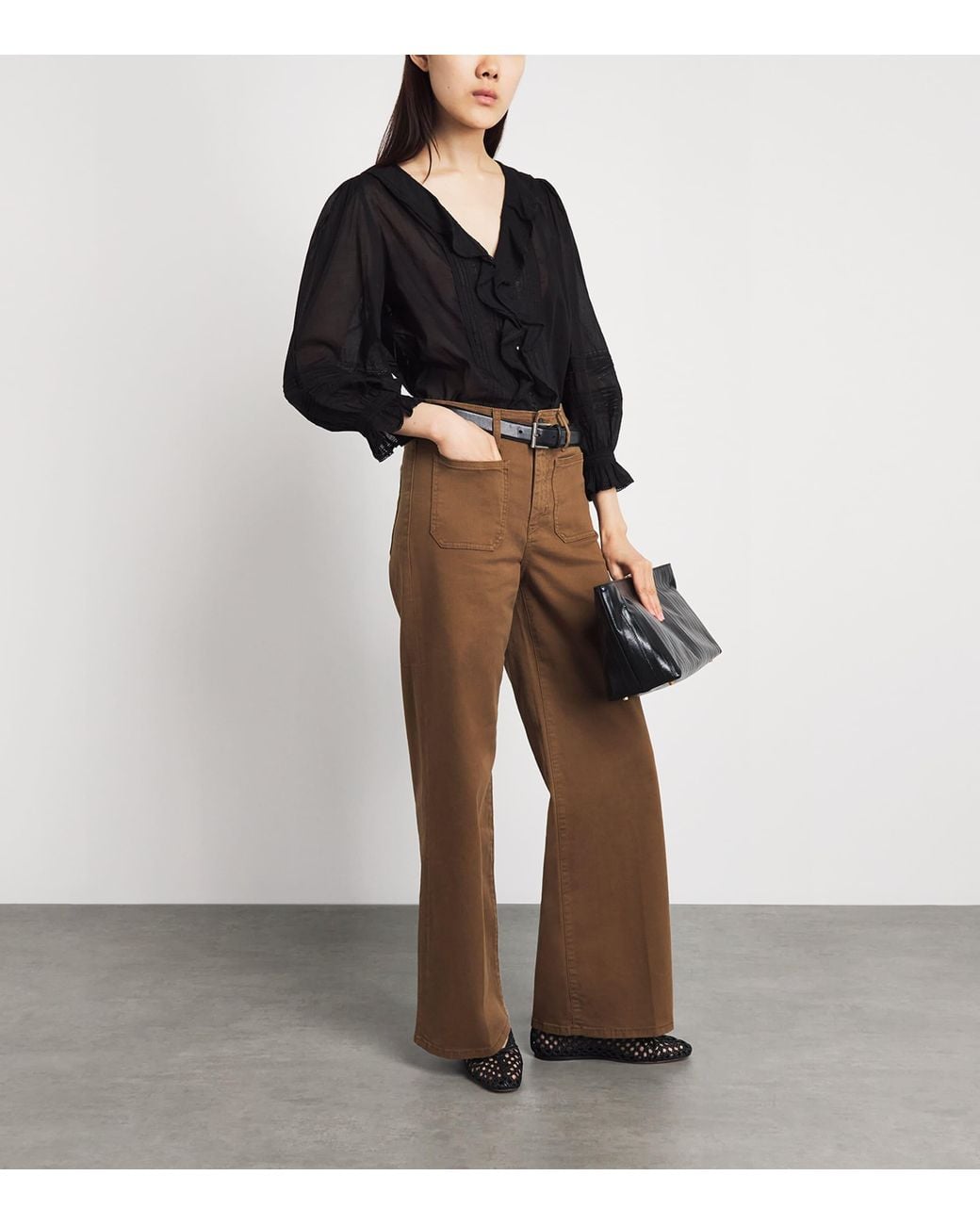 FRAME Brown Cotton-Blend Harbour Palazzo Trousers