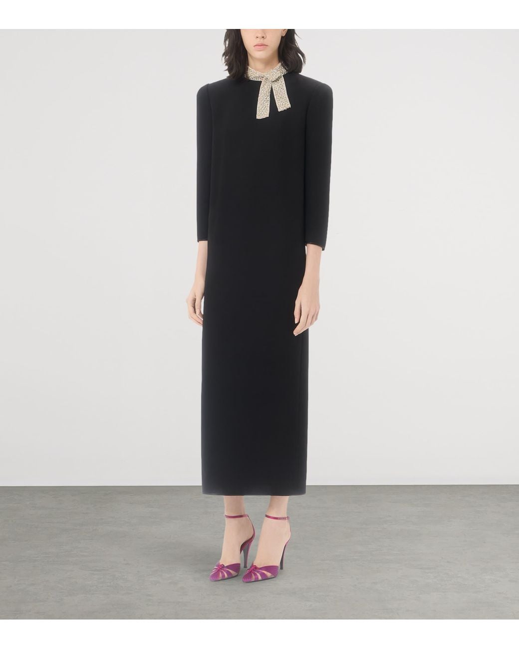 Valentino Black Silk Embellished-Collar Midi Dress