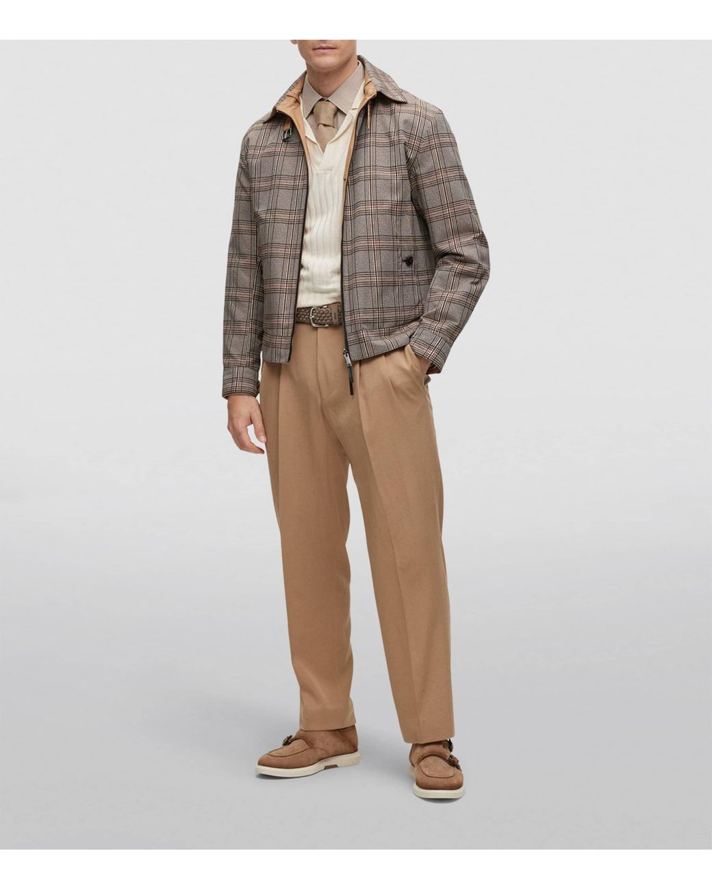 Boss Brown Reversible Water-Repellent Check Jacket for men